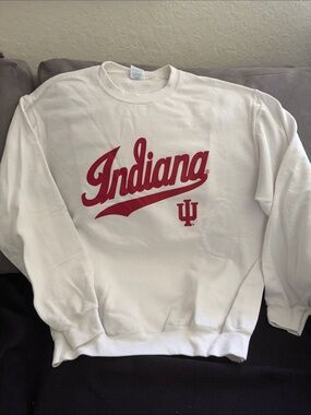 Indiana Script Logo White Crewneck Sweatshirt - Red Logo